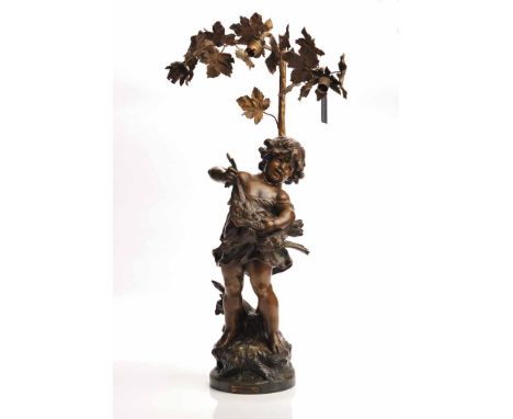 AFTER AUGUSTE MOREAU - EARLY 20TH CENTURY SPELTER FIGURE LAMP
with Paris foundry mark, modelled as young girl plucking a bird