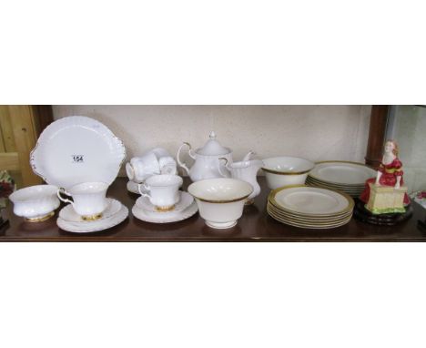 Shelf of china to include Royal Worcester, Royal Albert & a Royal Doulton figurine