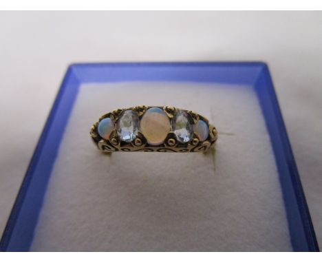 Gold aquamarine & opal ring