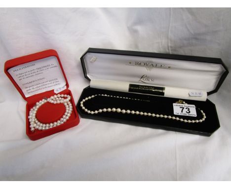 2 boxed pearl necklaces, one simulated &amp; 1 cultured