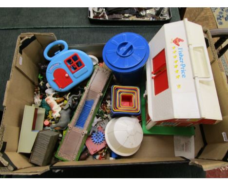 Box of vintage toys to include Fisher Price