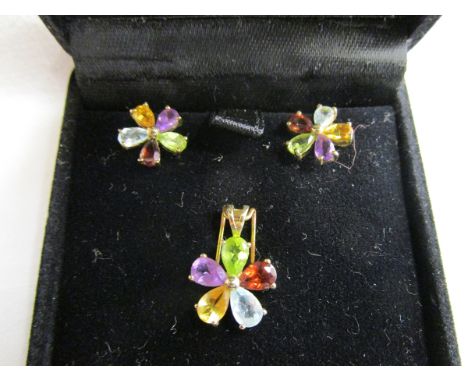 Gold stud earrings & pendant - Peridot, garnet, amethyst, topaz & citrine