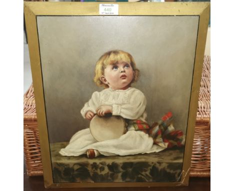 Ada Knott:  portrait of a little girl with tambourine, oil on board, signed, 16" x 13" 