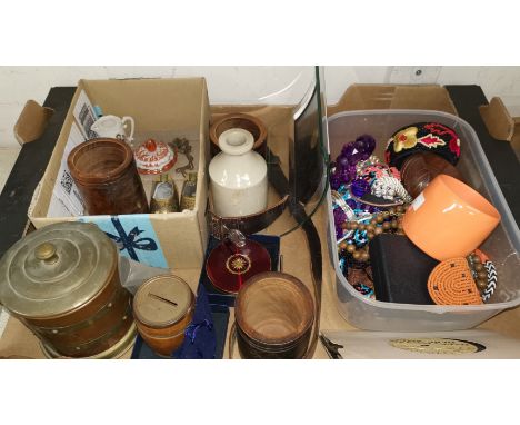 A selection of costume jewellery; A chrome plated 'bullet' cigarette lighter; a scout belt; a nest of Indian hardwood tables 