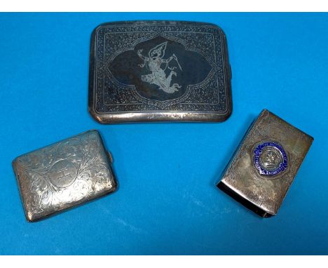 A silver matchbook holder with chased decoration, Brmingham 1921; a matchbox holder with crest of Institute of Electrical Eng