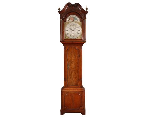 ROBERT SCHOLFIELD Jn.r ROCHDALE&nbsp;A good 18th Century burr Oak panelled eight day brass dial LONGCASE CLOCK with 14&rdquo;