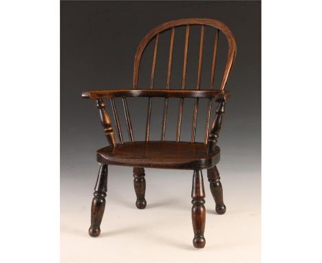 A 19th Century Elm and Ash Stick Back CHILD'S WINDSOR CHAIR&nbsp;with saddle seat and turned legs 63cms highConditionSound or