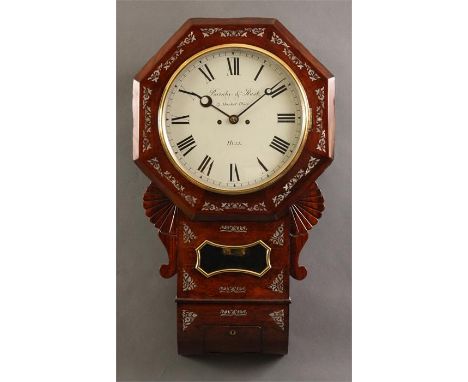 BAINBY &amp; RUST, 15 MARKET PLACE, HULLA good William IV Rosewood and mother of pearl inlaid WALL CLOCK with octagonal surro