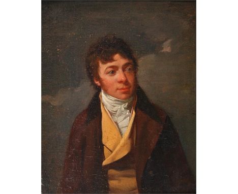 Early 19th Century OIL ON CANVASEuropean school,&nbsp;half length Portrait of a young gentleman20.5cms by 25.5cms &ndash; lea