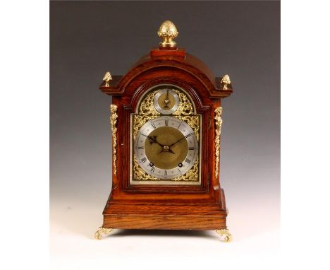 &nbsp;A good late 19th Century German Winterhalder &amp; Hofmeier Oak boardroom style arch-top BRACKET CLOCK&nbsp; with brass