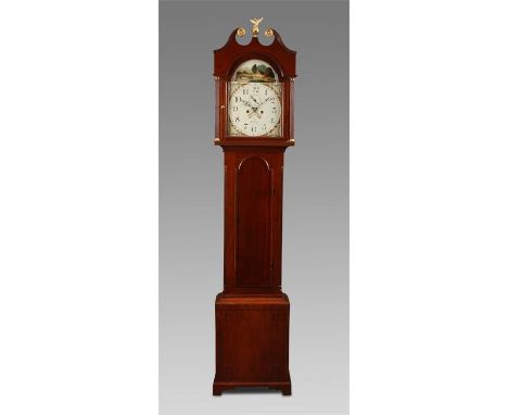 PITT, TETBURYA George IV ebony strung Mahogany eight day LONGCASE CLOCK of small and neat proportions with reeded pilasters t