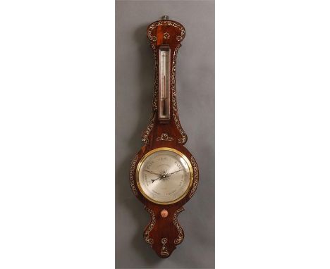 A ALEXANDER, ELGINAn early Victorian mother of pearl inlaid Rosewood WHEEL BAROMETER with thermometer to the stem and engrave