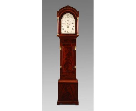 JNO. WASBOROUGH, BRISTOL A George IV inlaid figured Mahogany small eight day LONGCASE CLOCK with reeded corinthian top quarte