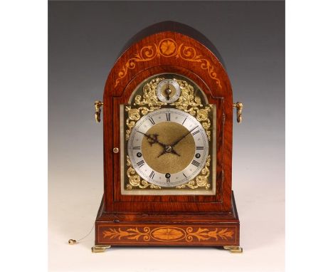 &nbsp;A late 19th Century marquetry inlaid Rosewood German Winterhalder &amp; Hofmeier lancet-top MANTEL CLOCK.&nbsp; The arc