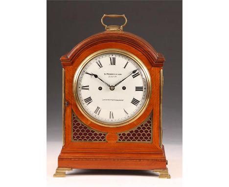 G. PEWSEY &amp; SON. LISLE ST. LEICESTER SQUARE.&nbsp;A fine Regency figured Satinwood eight day BRACKET CLOCK the arched top