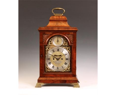 JOHN NORTON, LONDONA good early George III figured Mahogany bell-top VERGE BRACKET CLOCK with brass folding handle and frette