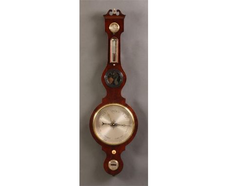 B. PARTASCA, LIVERPOOLA late Georgian flame veneered Mahogany five dial WHEEL BAROMETER/THERMOMETER the 10&rdquo; engraved si