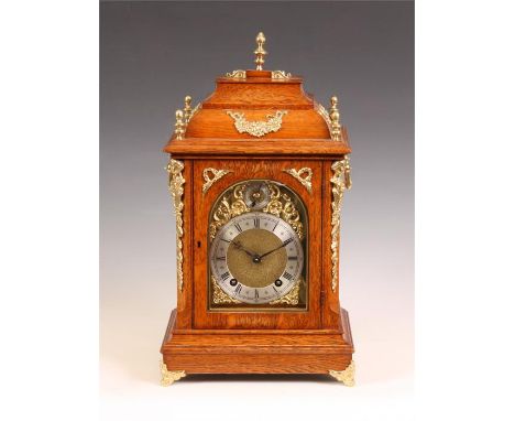 A good late 19th Century Winterhalder &amp; Hofmeier brass mounted honey coloured Oak BRACKET CLOCK&nbsp;the brass dial with 