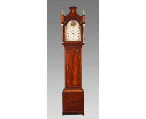 ROSS, HULLA fine George III inlaid figured Mahogany eight day LONGCASE CLOCK with arched top trunk door and canted sides bene