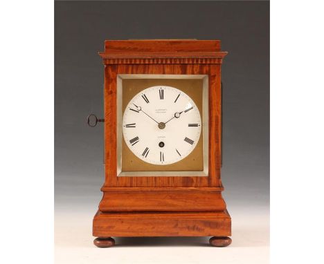 GANTHONY, CHEAPSIDE, LONDONA fine late Regency Satinwood LIBRARY MANTEL/ BRACKET CLOCK of small size, the sides and top with 