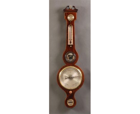 L. CAMINADA, MANCHESTERA Georgian inlaid Mahogany five dial WHEEL BAROMETER/THERMOMETER the 8&rdquo; engraved silvered dial w