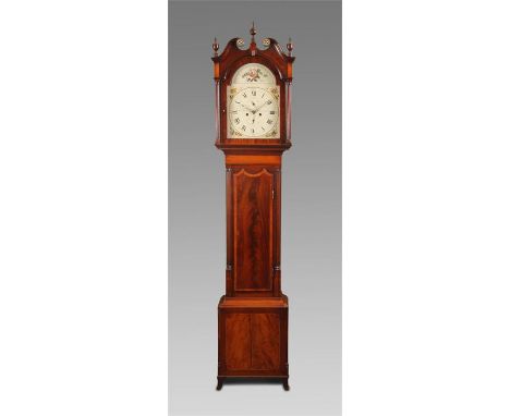 WILLIAM TAYLOR, DUMFRIESA George III satinwood crossbanded and inlaid Mahogany eight day LONGCASE CLOCK with reeded quarter c