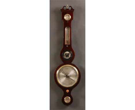 A late Georgian inlaid Mahogany five dial WHEEL BAROMETER with thermometer and 8&rdquo; engraved silvered dial 97cms high&nbs
