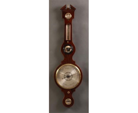 CAMINADA, 68 TIB STREETA good late Georgian inlaid Mahogany five dial WHEEL BAROMETER/THERMOMETER the 10&rdquo; engraved silv