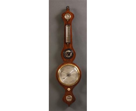 SCHWERER &amp; KLEISER, YORKAn early Victorian Rosewood onion-top five dial WHEEL BAROMETER with painted leaf decoration to t