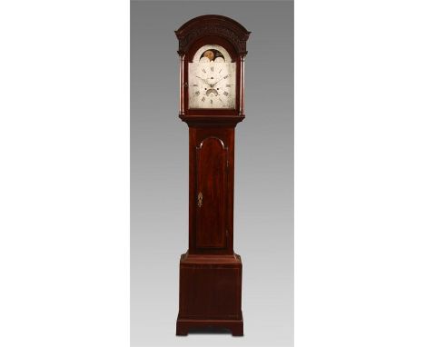GEORGE PHIPPARD, POOLEA George III inlaid Mahogany eight day LONGCASE CLOCK with blind fretwork frieze to the arched hood and
