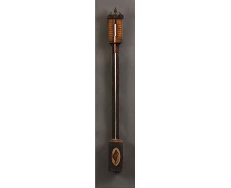 WARD, HELMSLEYAn unusual George III painted wood STICK BAROMETER with shaped pediment, painted dial with adjustable recording