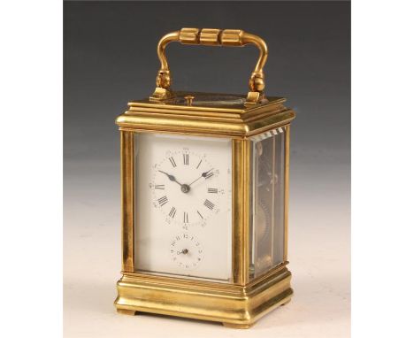 MARGAINEA good late 19th Century French Brass CARRIAGE CLOCK REPEATER with ALARM of small size bearing makers stamp for Marga