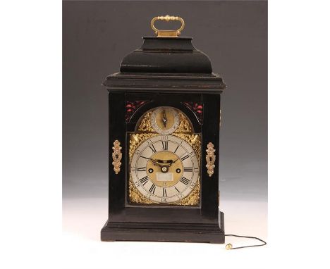 JNO. WAINWRIGHT, WELLINGBROUGHA good mid 18th Century Ebonized bell top BRACKET CLOCK with folding brass handle and glazed si