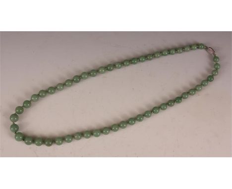 A graduated string of 53 Jade BEADS with Silver clasp 76cms overallConditionGood clean undamaged condition
