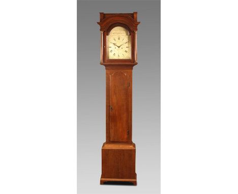 JOHN BATES, KETTERINGA late 18th century Oak eight day LONGCASE CLOCK with arched top trunk door and matching pediment to the