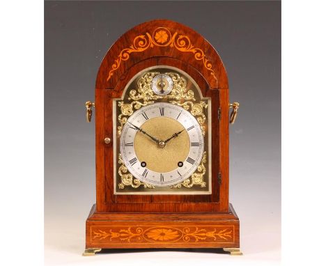 &nbsp;A late 19th Century marquetry inlaid Rosewood German Winterhalder &amp; Hofmeier lancet-top MANTEL CLOCK.&nbsp; The arc