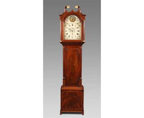 JAMES RITCHIE, EDINBURGHA good late George III boxwood strung figured Mahogany automaton eight day LONGCASE CLOCK of small an