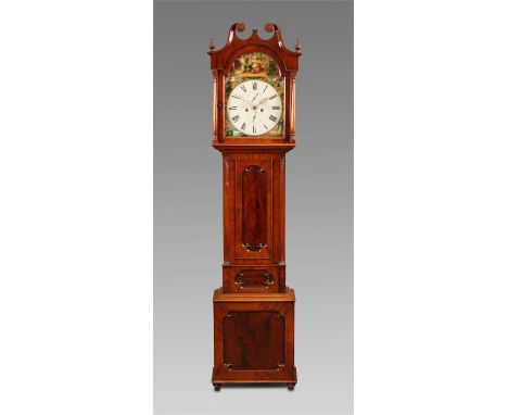 JOHN HOOD, CUPAR-FIFE A good William IV figured Mahogany eight day LONGCASE CLOCK of small and neat proportions with recessed