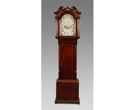 SAMUEL HOLMES, STOURBRIDGEA George III Oak and mahogany crossbanded eight day LONGCASE CLOCK with quarter columns to the trun