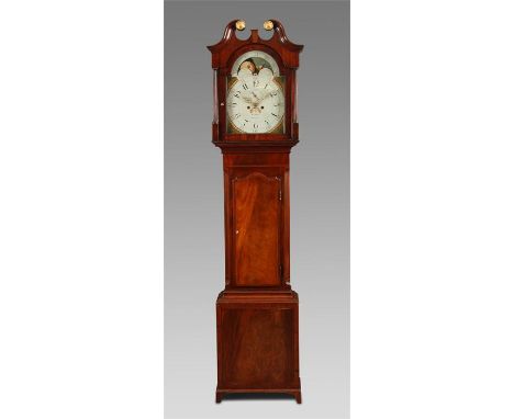W HALL, NOTTINGHAMA good late George III inlaid figured Mahogany eight day LONGCASE CLOCK with canted angles to the trunk and
