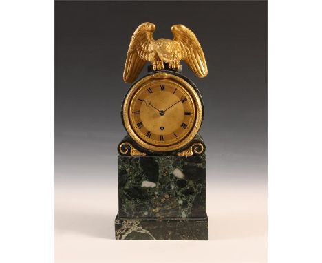 VULLIAMY, LONDON No. 718A fine early 19th Century veined green Marble and gilt Bronze MANTEL CLOCK with winged eagle surmount