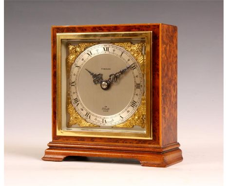 &nbsp;A 1950&rsquo;s Elliott boxwood strung Amboyna MANTLE CLOCK with gilt and silvered dial, eight day spring driven movemen