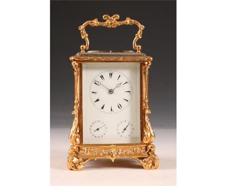 An impressive 19th Century cast gilt brass CARRIAGE CLOCK REPEATER of large size for the Turkish market. The ornate leaf cast