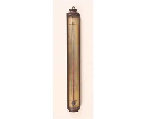 THOMAS BLUNT. LONDONA good late Georgian &nbsp;Mahogany bow front THERMOMETER with engraved silvered dial and alcohol tube 41