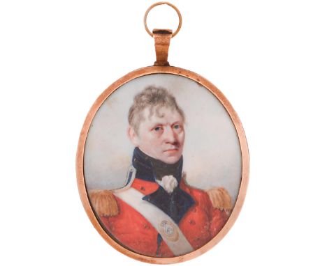 Alexander Galloway (Fl. c1794-1812) - Portrait miniature of an Officer of the 42nd Regiment of Foot, in red tunic with black 