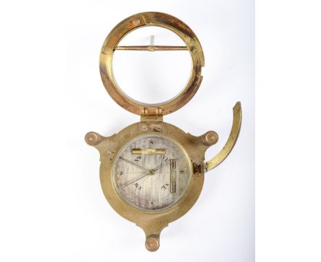 A brass universal equinoctial dial, Horne, Thornthwaite &amp; Wood Newgate St London, 19th c, the silvered rose to the compas