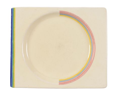 An A J Wilkinson Biarritz&nbsp; banded plate, 1934,&nbsp; 22.5cm, printed mark Two corners chipped on reverse