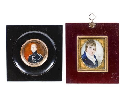 English School, early 19th c - Portrait Miniature of a man, traditionally identified as Captain R J Edgar RN,&nbsp; sky backg