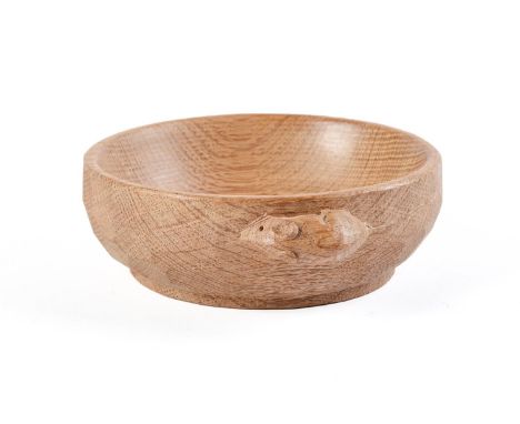 A Robert 'Mouseman' Thompson oak nut bowl, 15cm diam, carved mouse 'signature'  Good condition