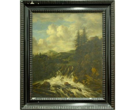 After Jacob van Ruisdael - Landscape with a Waterfall and a Castle on a Hill, oil on canvas, 75 x 61.5cm  After the picture i